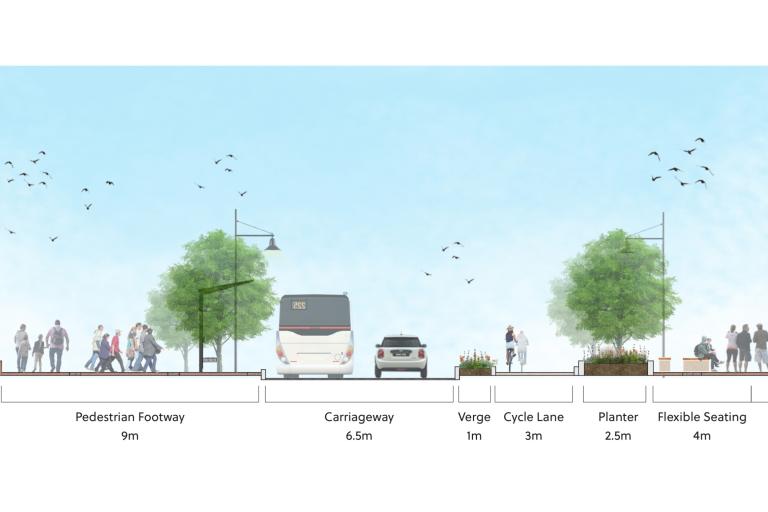 Visual providing measurements and layout of English Street