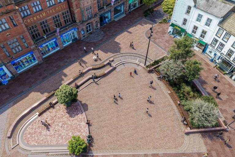 An arial view of the unique multifunctional events space for various activities and gatherings.