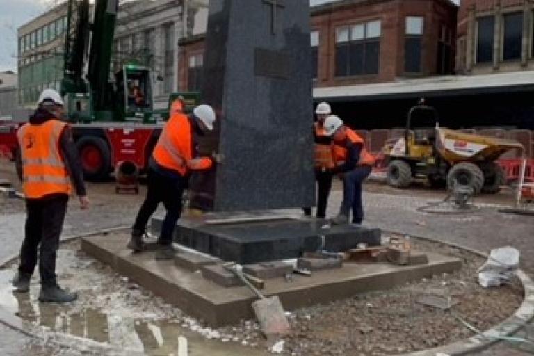 war memorial getting lifted into space