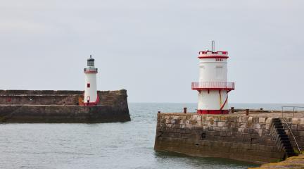 Whitehaven harbour with the two light houses