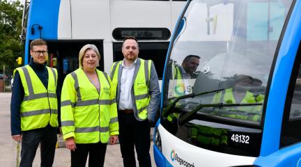 Images feature left to right: Graeme Innes - Senior Manager - Infrastructure Planning and Transport, Cumberland Councillor Denise Rollo, Executive Member for Sustainable, Resilient and Connected Places  and Tom Waterhouse, Managing Director of Stagecoach