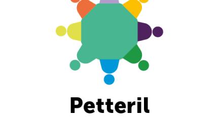 A multicoloured shape suggesting a stylised image of people around a table, with the words Petteril Community Panel