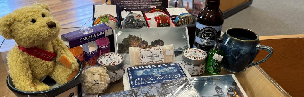 A selection of gifts available from Carlisle Tourist Information Centre.